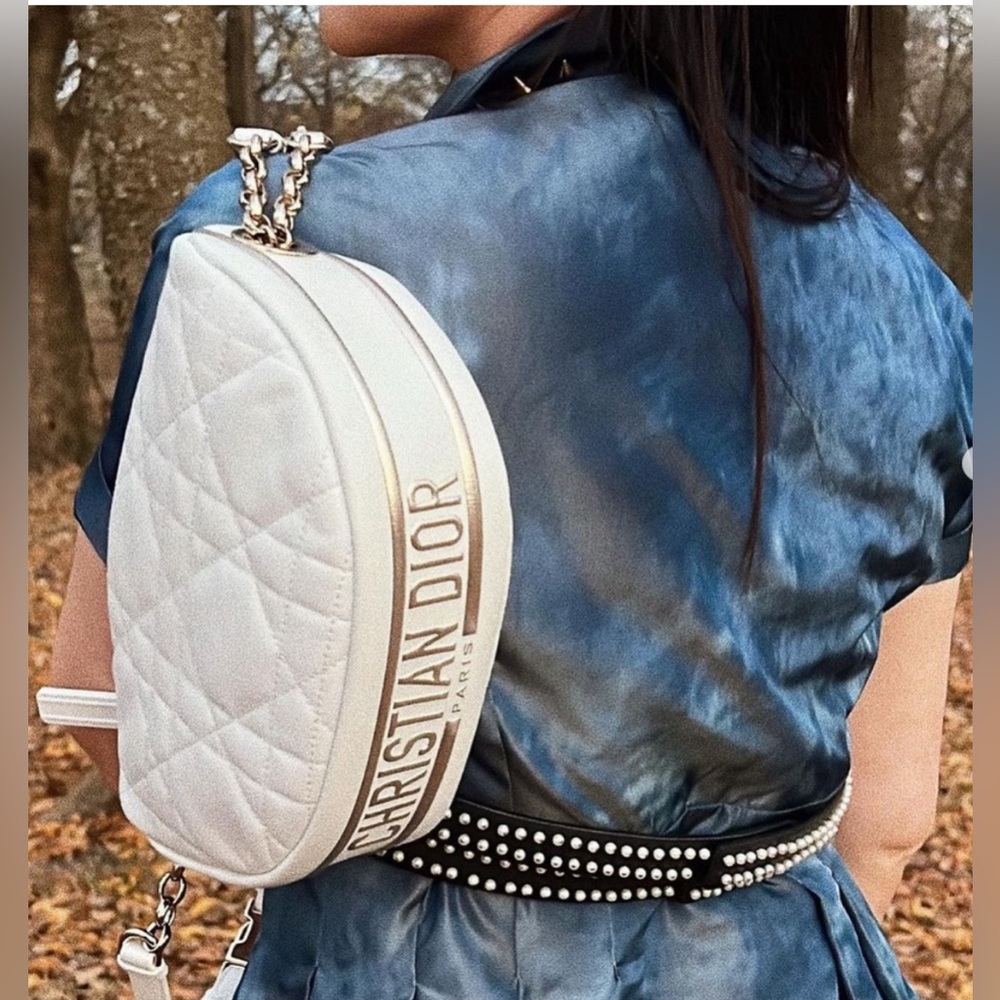 Dior White Quilted Christian Dior Shoulder Crossbody Bag with Gold Trim